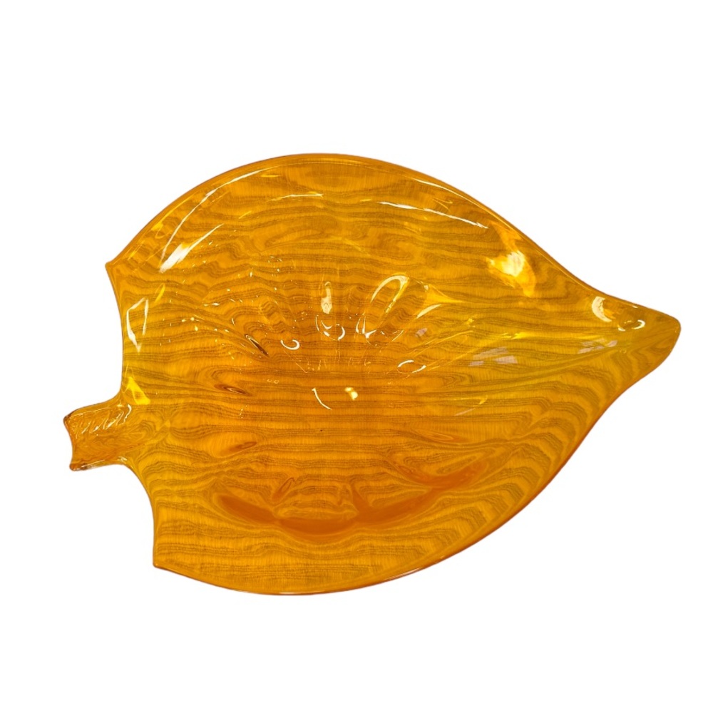 Murano Art Glass Orange Leaf Shaped Bullicante Controlled Candy Dish